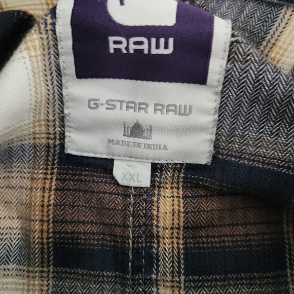 G-STAR RAW Plaid Denim Patch western cowboy Shirt brown blue xxl - Picture 8 of 15